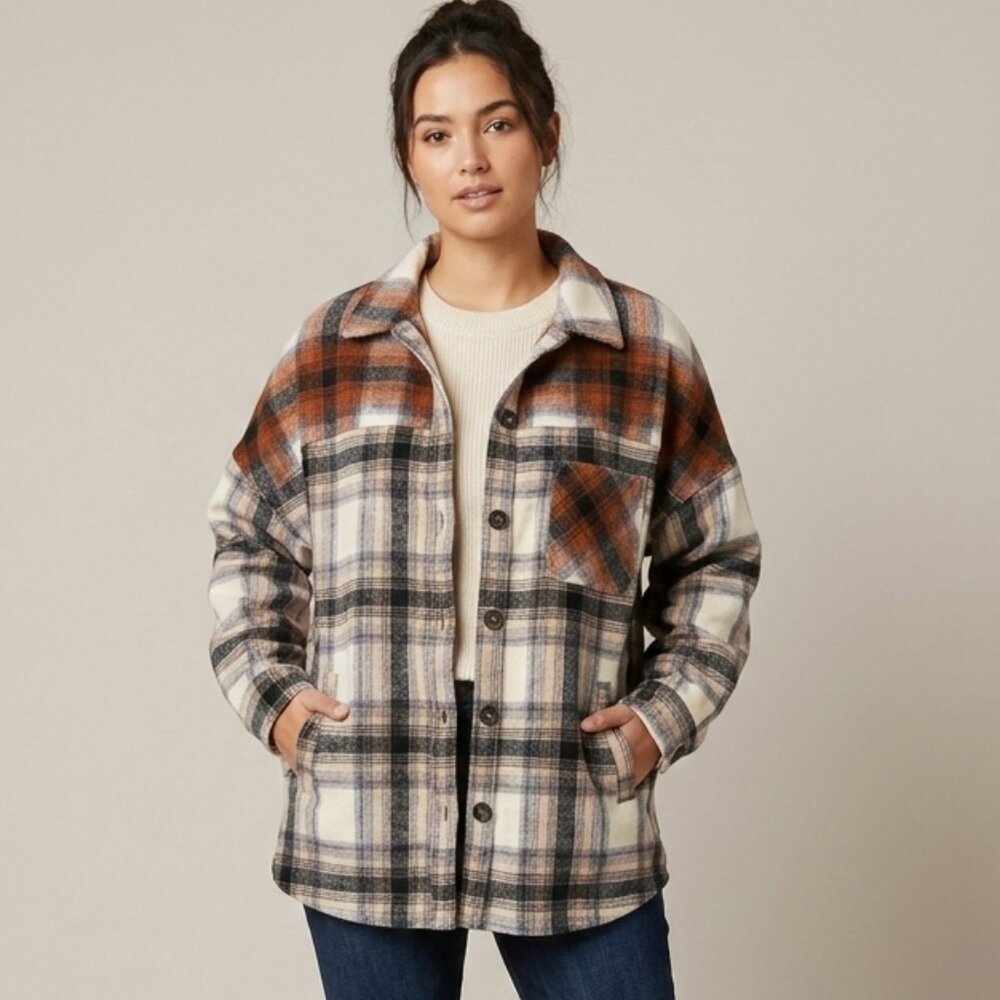 ZENANA Oversized Yarn Dyed Plaid Shacket size medium